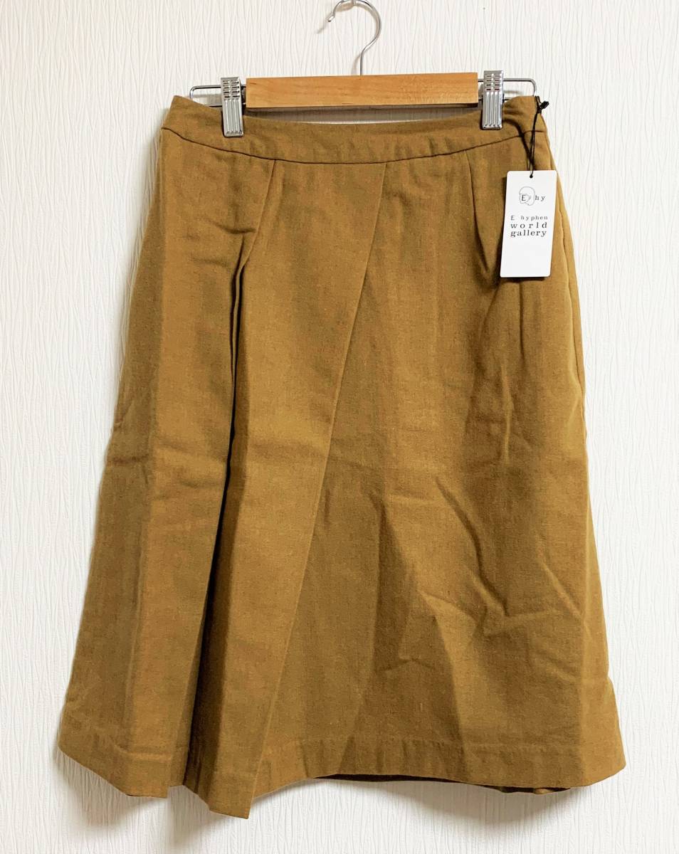  free shipping E hyphen world gallery E hyphen world gallery knee height 2 tuck flair skirt lady's Camel M size unused 