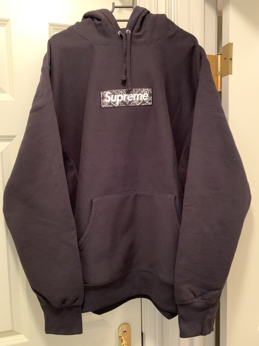 XL Supreme Bandana Box Logo Hooded Sweatshirt Black XLarge 19FW シュプリーム バンダナ  ボックス ロゴ ブラック 黒 パーカー 19AW 中古