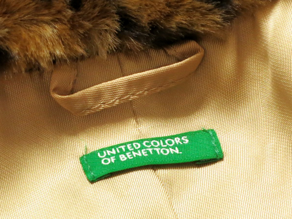  Benetton fake fur . minute sleeve short jacket bolero leopard print 38 regular goods (p-10)