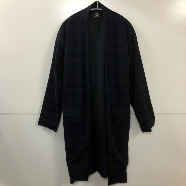 gold ゴールド CASHIMERE WOOLCHECK NOCOLLAR ROBE COAT コート　 S_画像1