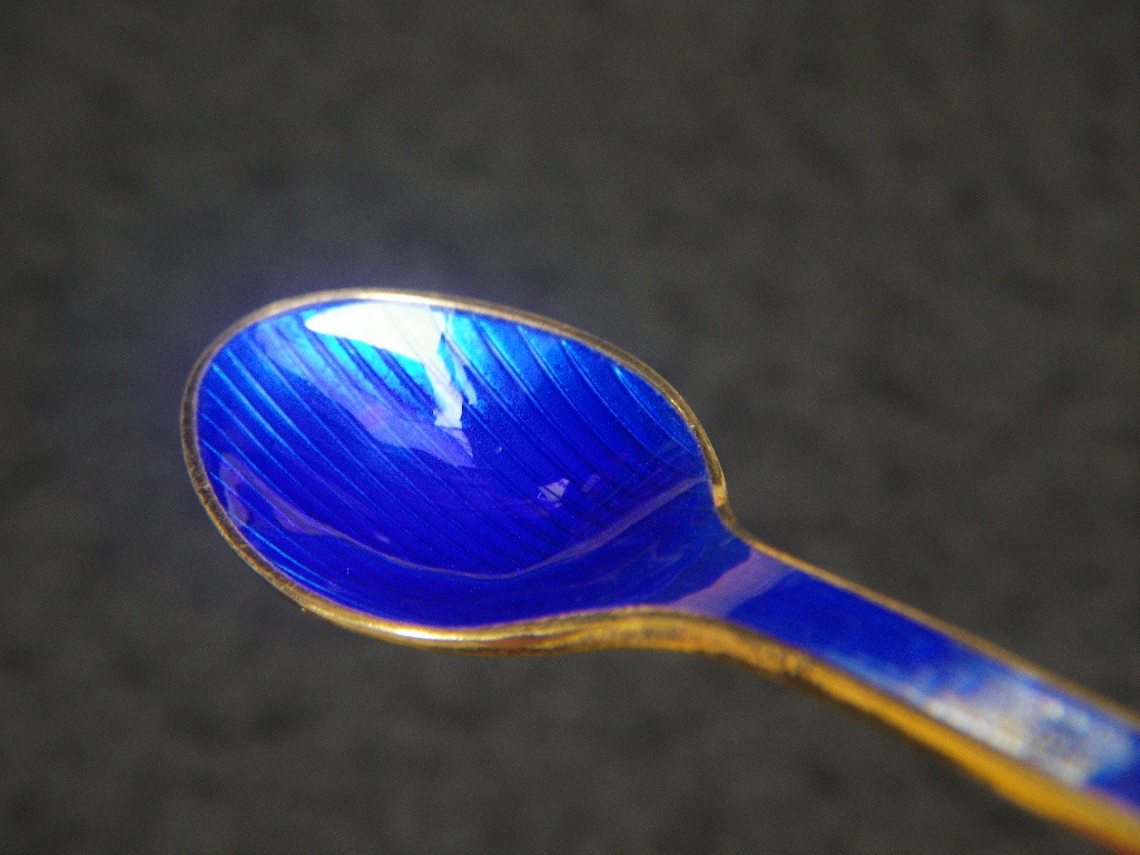 Denmark Sterling Silver Enamel goldplate　mocha　Demitasse spoon 2pcs　スターリング　銀製　赤青　七宝　モカ　デミタス　スプーン_画像7