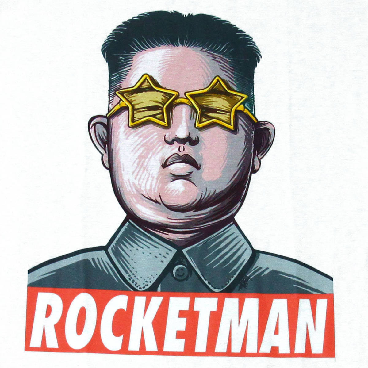 ロケットマン ジョークTシャツ 北朝鮮 金正恩 ストリート系 デザインTシャツ おもしろTシャツ メンズ 半袖★tsr0412-wht-s_画像2