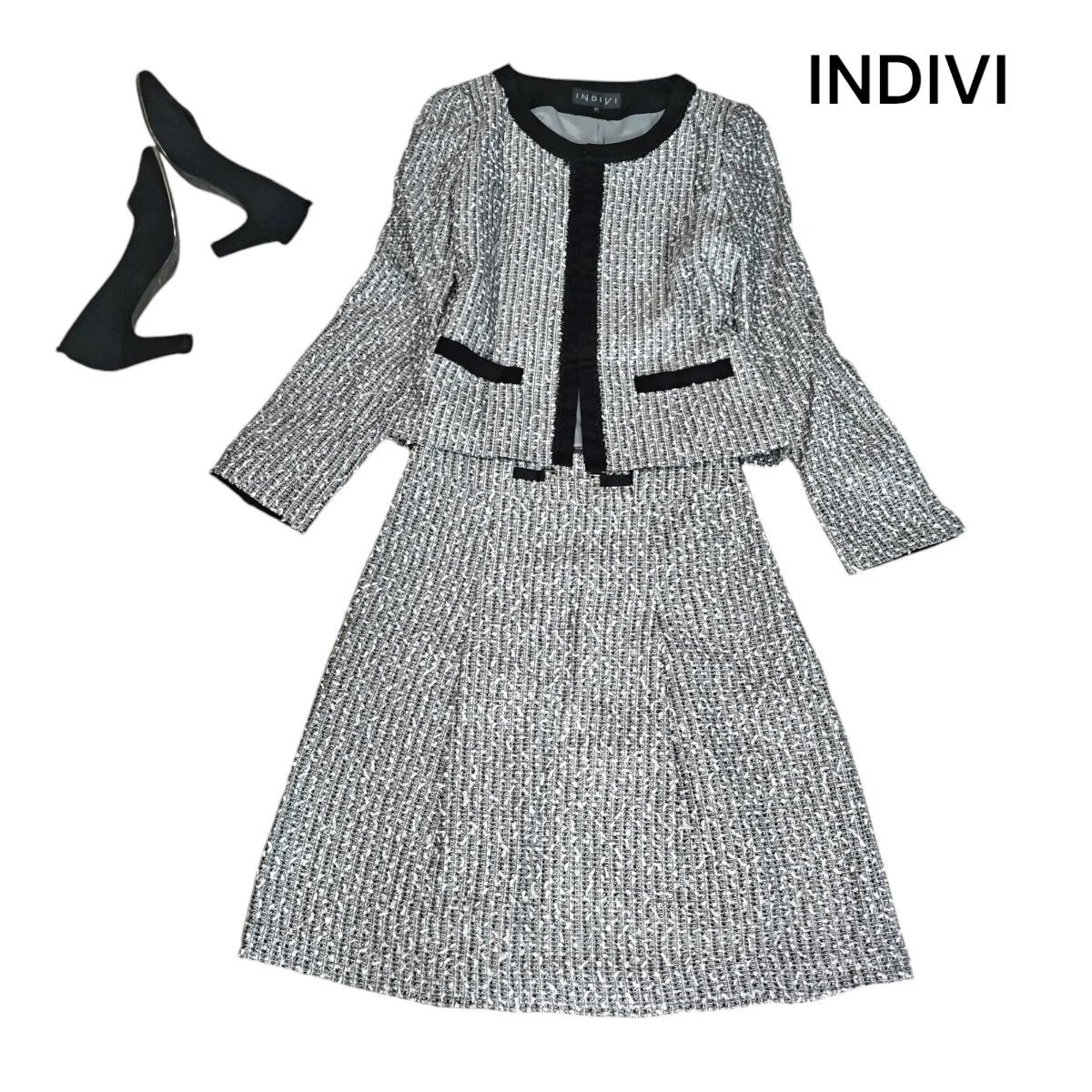美品 インディヴィ INDIVI セレモニー セットアップ ツイード 美品 インディヴィ INDIVI セレモニー セットアップ ツイード