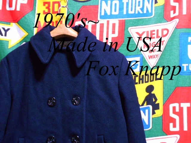 ★小さめサイズなBoy's20表記★Made in USA製アメリカ製Fox Knappフォックスナップビンテージ8ボタンメルトンウールピーコート70s70年代S位