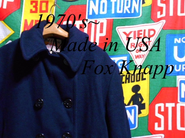 ★表記サイズ40の1着★Made in USA製アメリカ製Fox Knappフォックスナップビンテージ10ボタンメルトンウールピーコート70s70年代紺ネイビー
