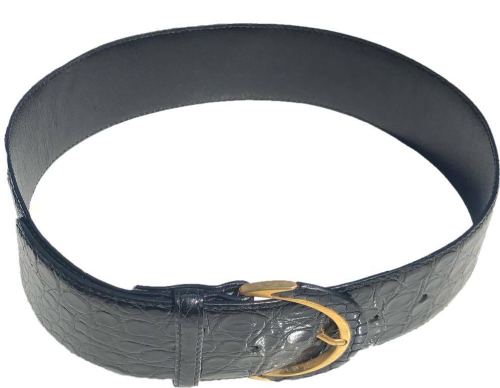【最高級】Belts di Stefano Piazza クロコダイル レザー 使用 デザイン レディース ベルト ステファノ ピアッツァ 黒 ブラック_画像1