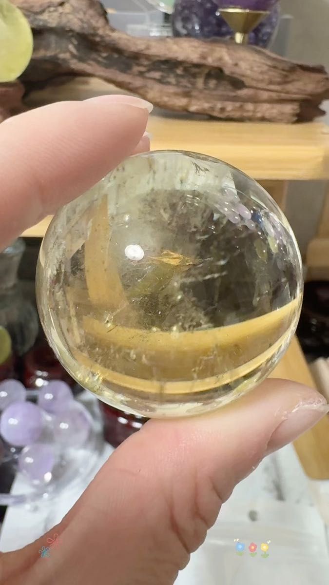 SS-0129 原石 水晶玉 シトリン 丸玉 黄水晶 天然石 パワーストーン 浄化 ブラジル産 透明度高い 金運アップ