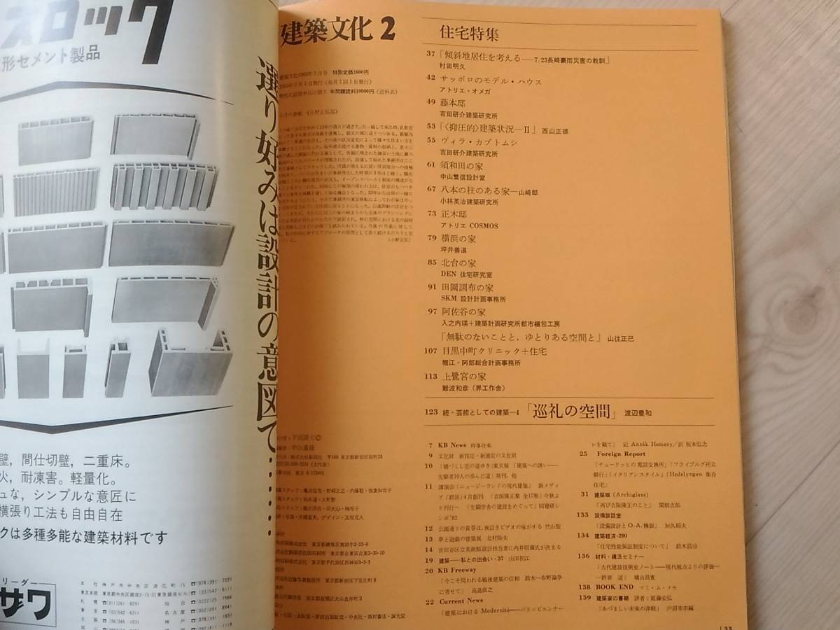 弐]建築文化 1983年2月号 VOL.38 NO.436　住宅特集 傾斜地住宅を考える/続・芸能としての建築4_画像2