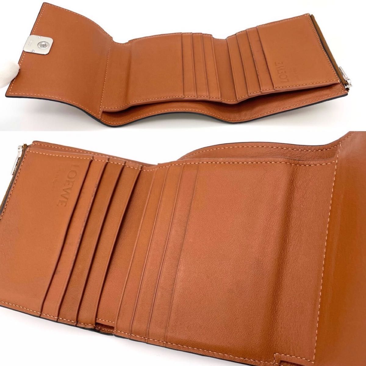 極美品】 LOEWE ロエベ アナグラム トライフォールドウォレット 極美品】 LOEWE ロエベ アナグラム トライフォールドウォレット