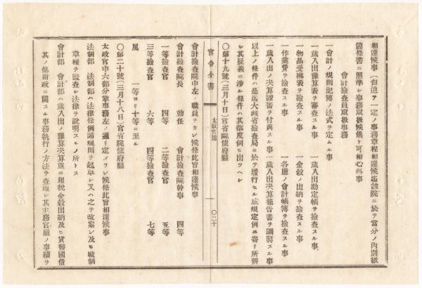 N20020118〇太政官達 明治13年5件①太政官中法制調査両局廃止,法制会計軍事内務司法外務の６部設置②太政官中会計検査院設置大蔵検査局廃止_画像2