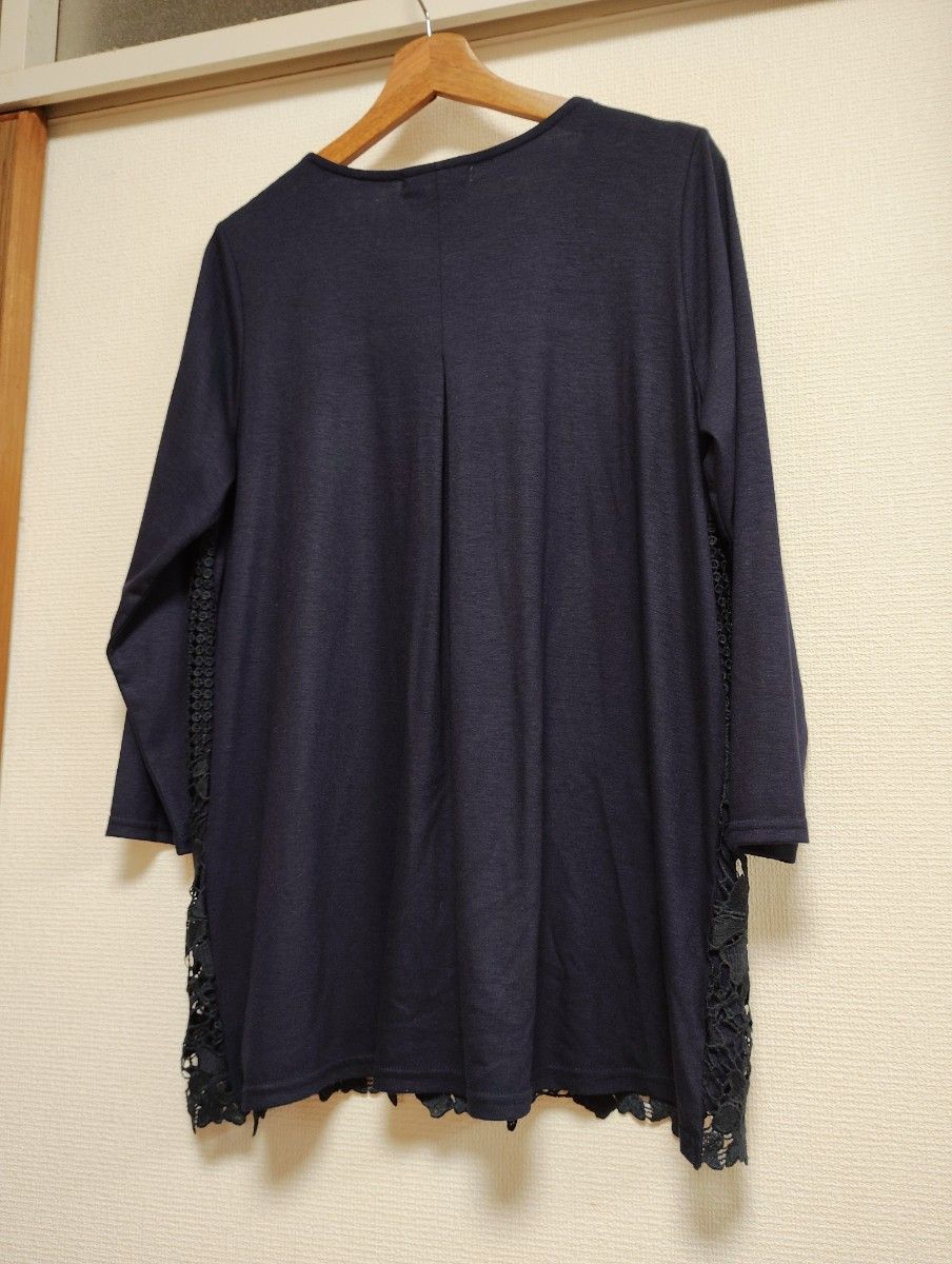 un jardin paris ネイビー レースチュニック トップス 長袖 L un jardin paris ネイビー レースチュニック トップス 長袖 L