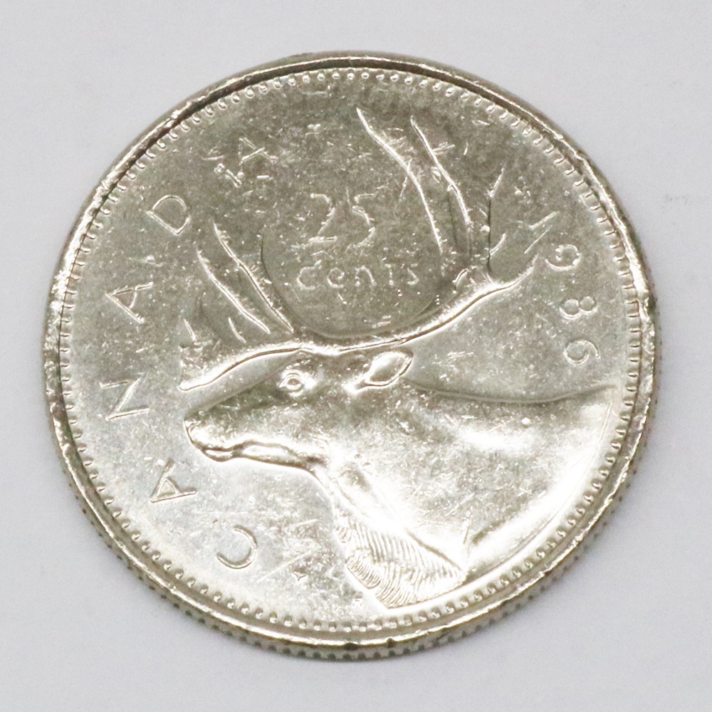 カナダ 1986年 25セント カリブー コイン 硬貨 エリザベス トナカイ CANADA _画像1