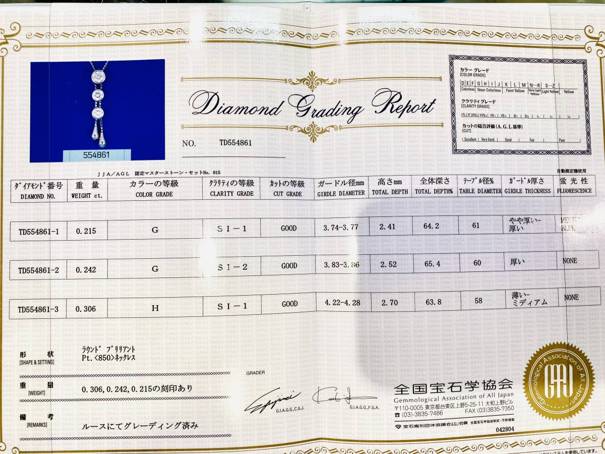 Pt900/850 ダイヤ NC 0.306 0.242 0.215(鑑定書付)【BIT8921】_画像10