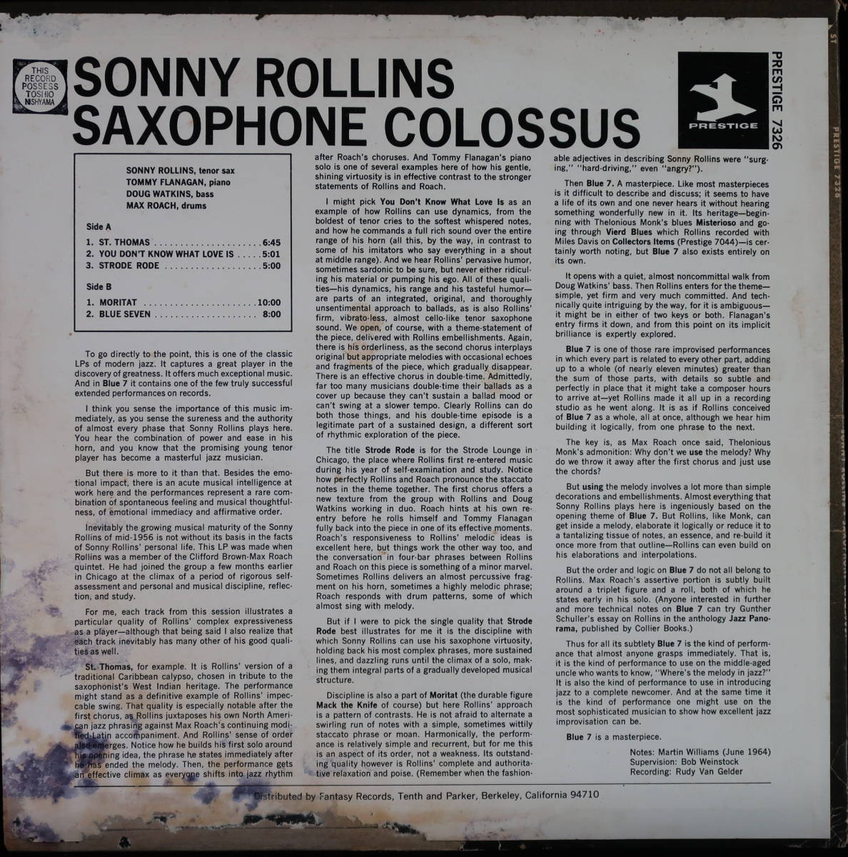 [US.盤] SONNY ROLLINS :SAXOPHON COLOSSUS_画像2
