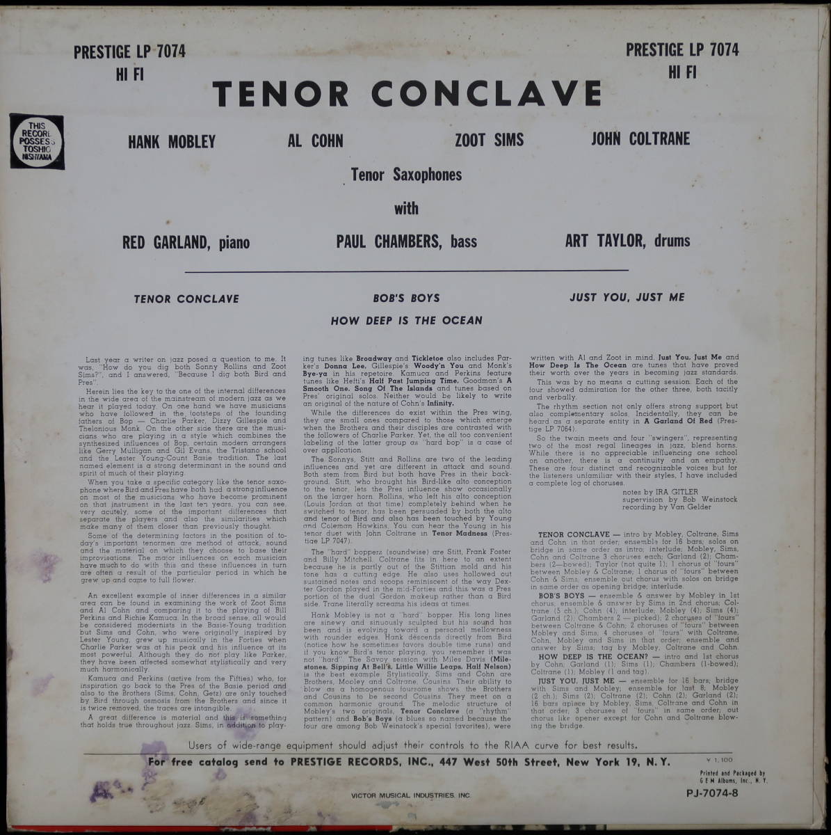 TENOR CONCLAVE : HANK MOBLEY/AL COHN/JOHN COLTRANE/ZOOT SIMS_画像2