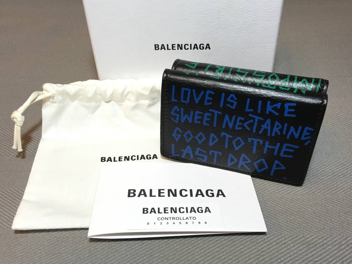  new goods genuine article Balenciaga graph .ti three folding Mini wallet leather original leather purse Every tei black black graphic BALENCIAGA