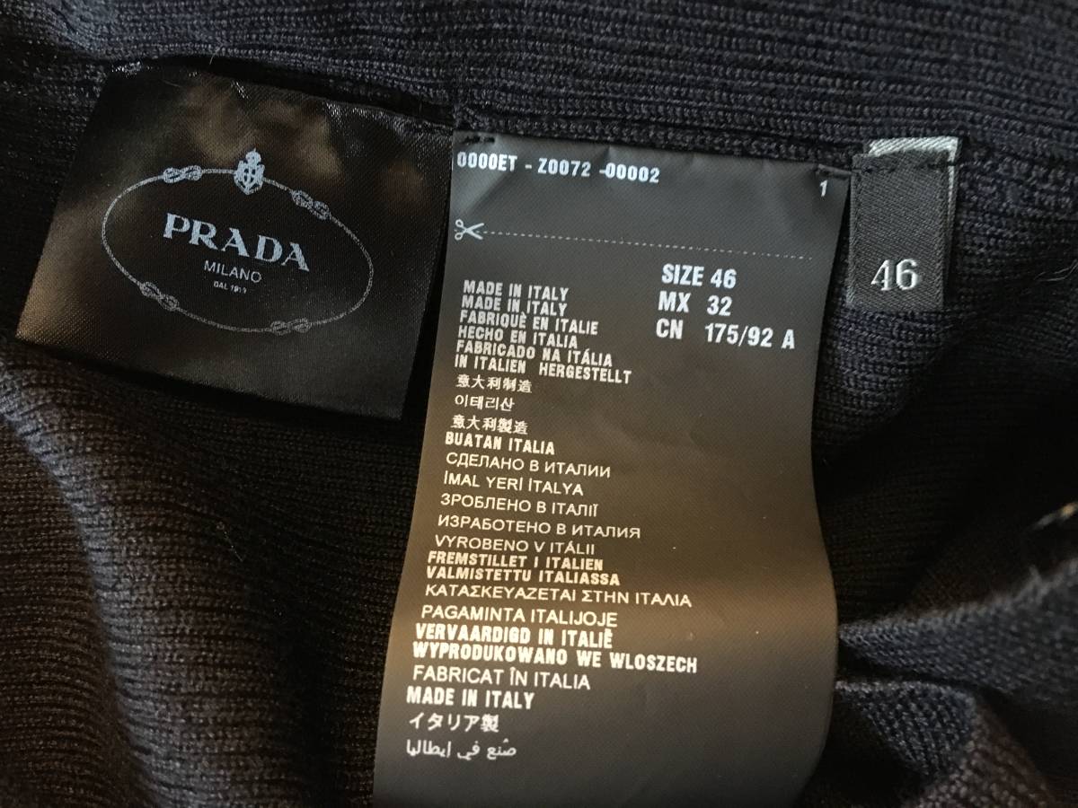 新品 プラダ 最高級 ウール シルク リブ ニット カットソー 46 PRADA セーター トップス イタリア製 ネイビー Vネック_画像9