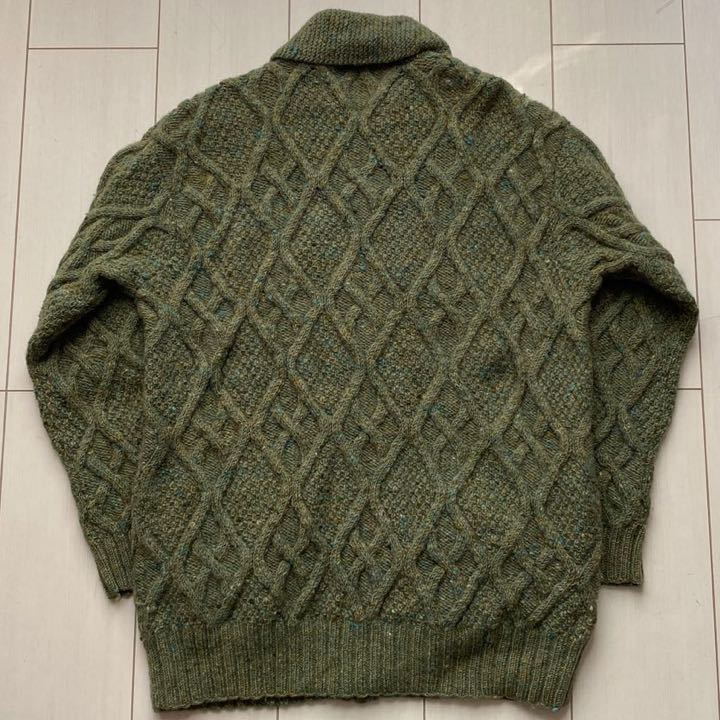 送料無料 lauren ラルフローレン ショールカラー ZIP HAND KNIT ニット セーター ケーブル フィッシャーマン アラン polo country RRL 緑 M_画像2