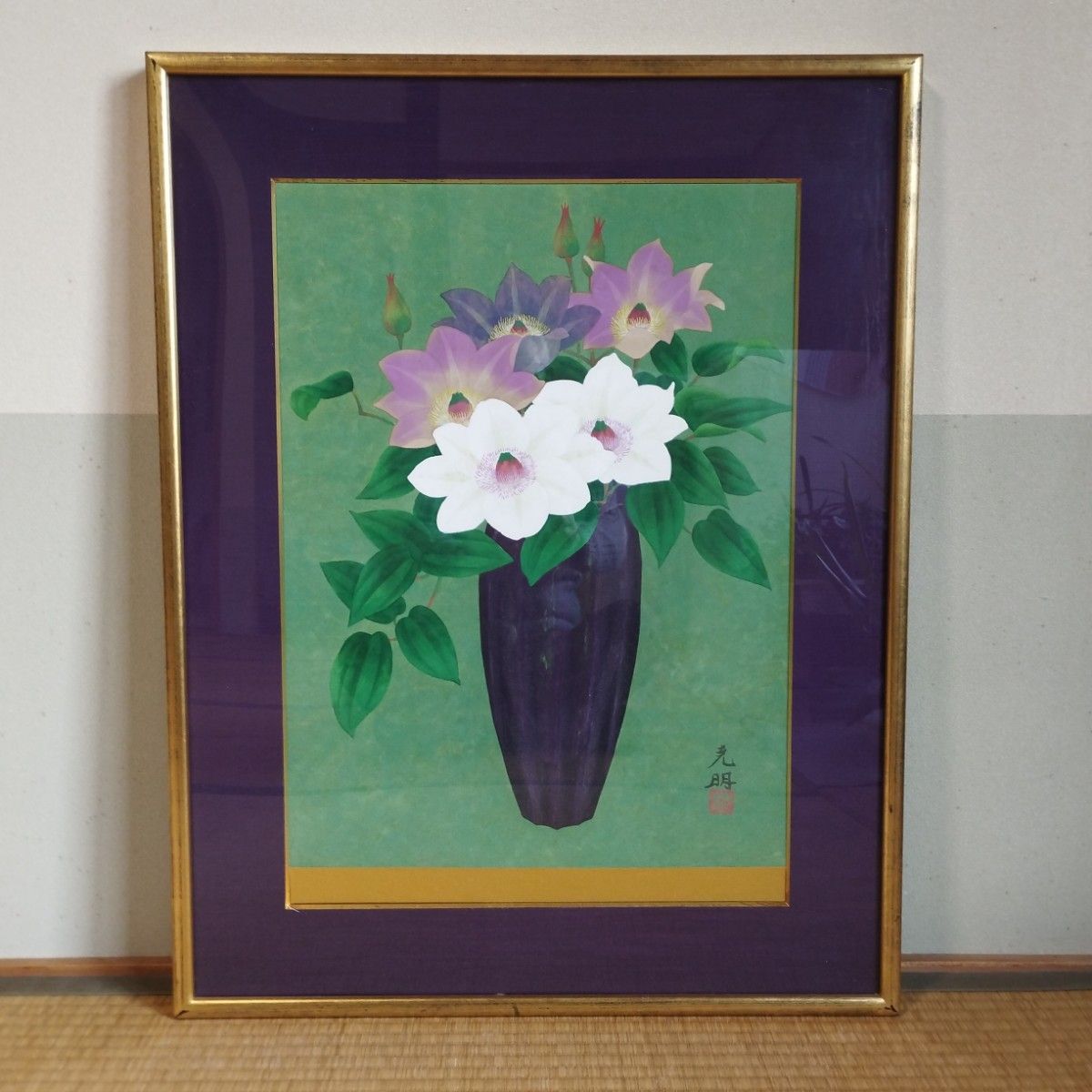 真作 高橋克明 「花」/肉筆・日本画/額入り10号 真作 高橋克明 「花」/肉筆・日本画/額入り10号 日本画