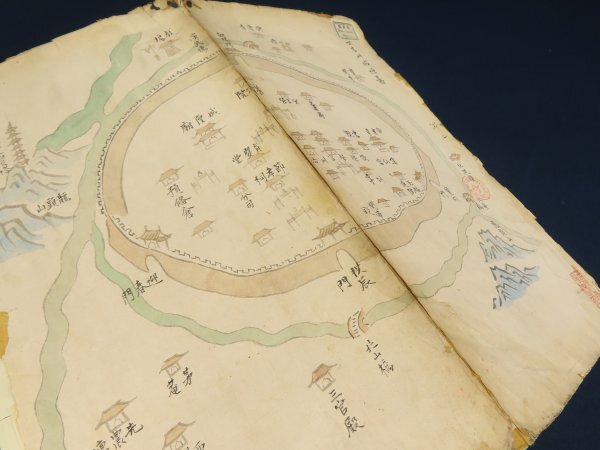 4 清朝期/中国 浙江省 古地図【安吉州城垣図】徐家匯蔵書印 着彩 4 清朝期/中国 浙江省 古地図【安吉州城垣図】徐家匯蔵書印 着彩