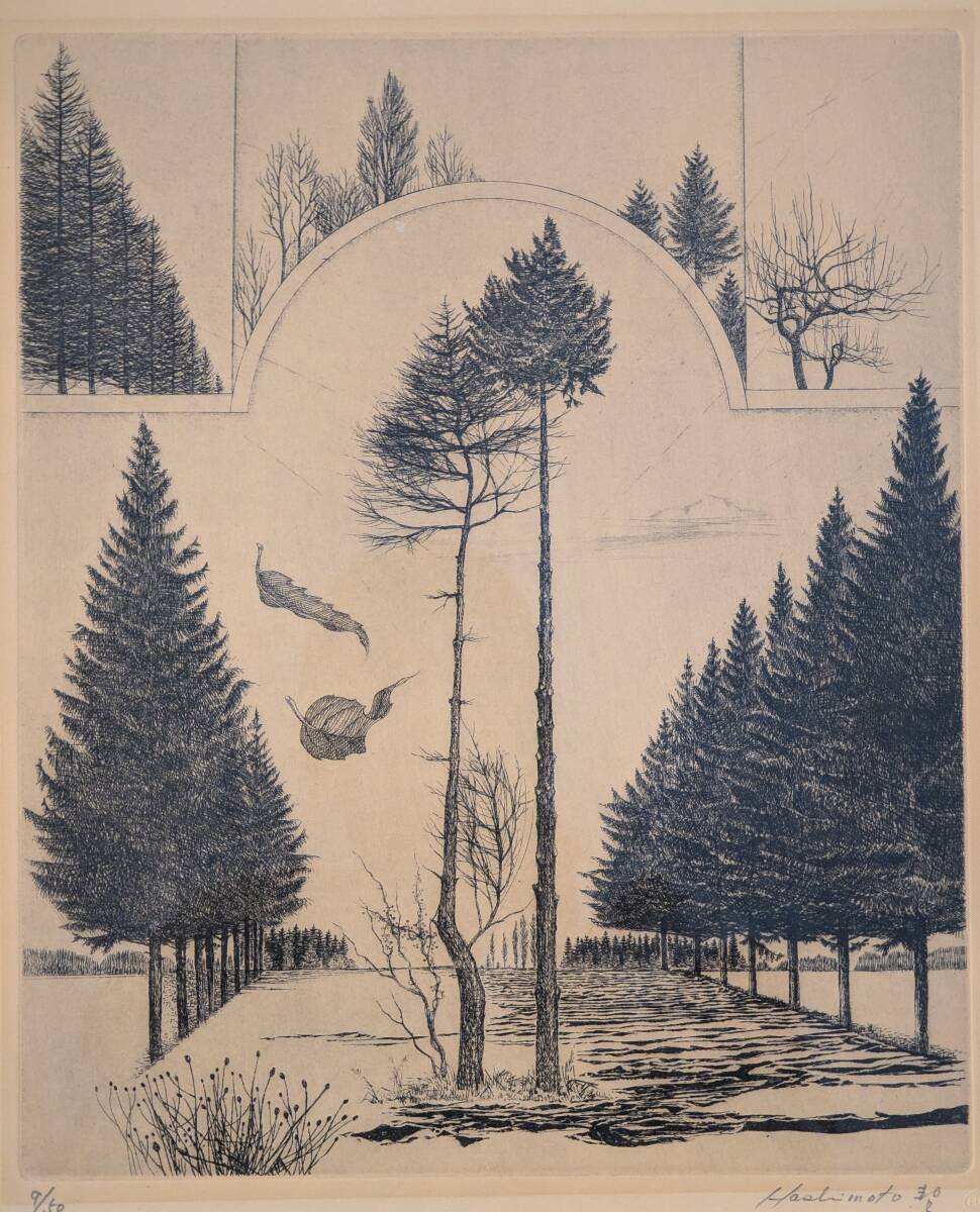 【真作】版画 銅版画 幻想的な森の版画 モダンなインテリアアート V158 真作】版画 銅版画 幻想的な森の版画 モダンなインテリアアート V158