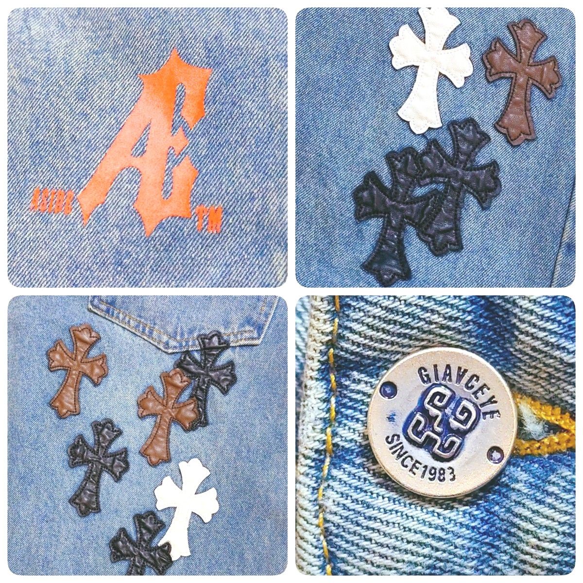 希少/未使用級】ASIDE レザークロスパッチ デニム 十字架 希少/未使用級】ASIDE レザークロスパッチ デニム 十字架