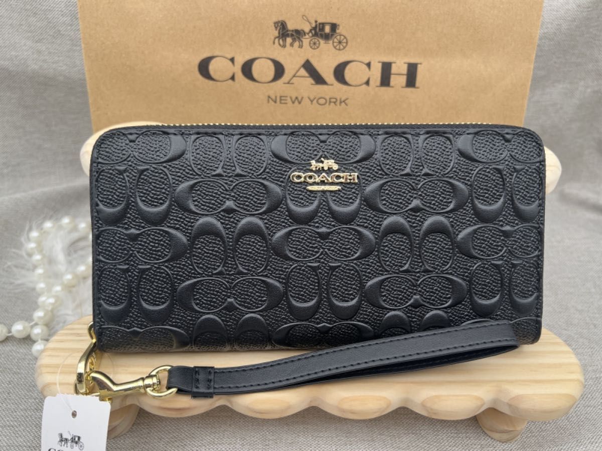 COACH コーチ ブラック 黒 型押し 長財布 メンズ 新品未使用 048 COACH コーチ ブラック 黒 型押し 長財布 メンズ 新品未使用 048