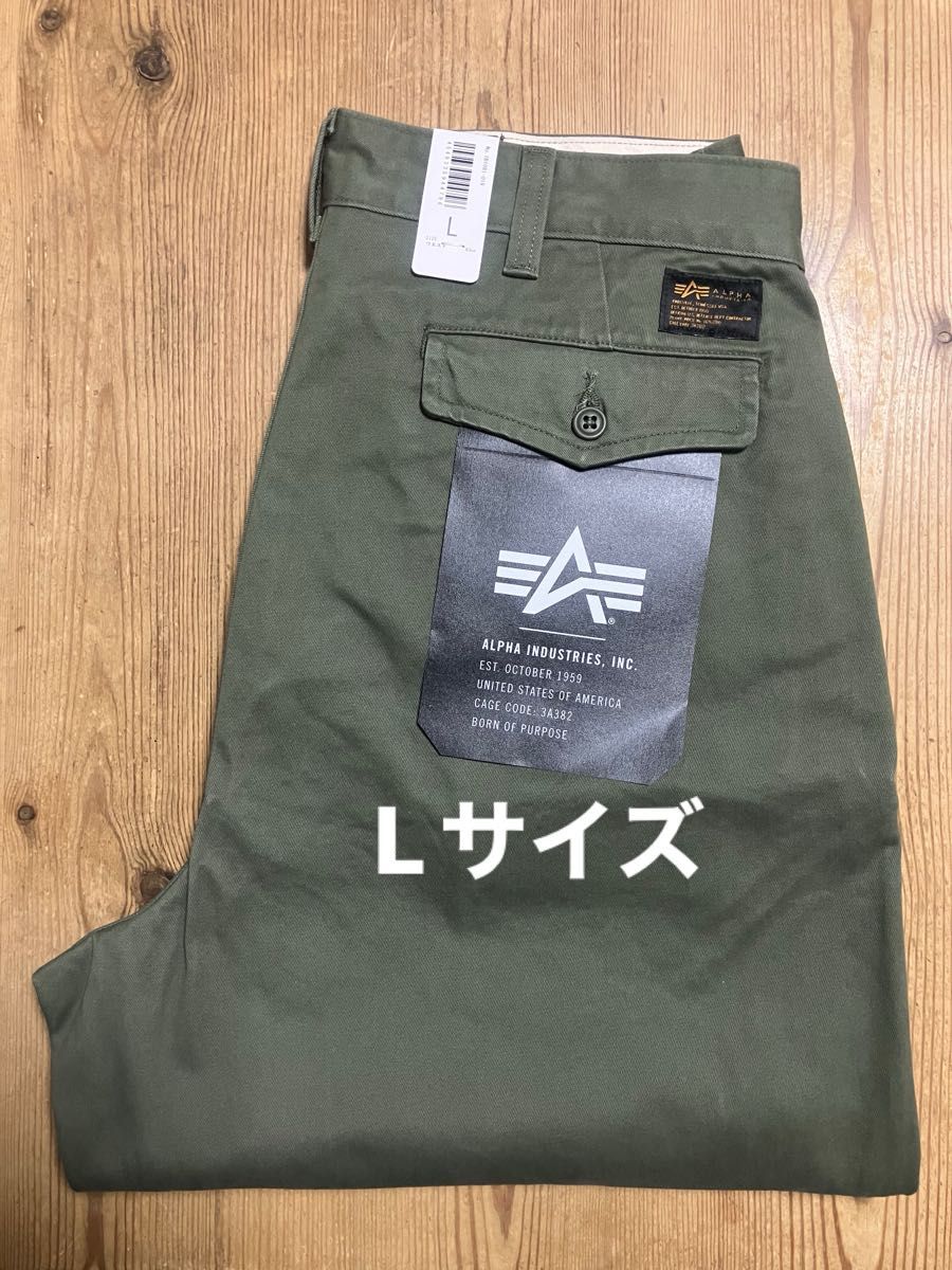 新品タグ付/ALPHA アルファインダストリーズ/ツータック ワイドチノパンツ M-52/オリーブ系色/Lサイズ
