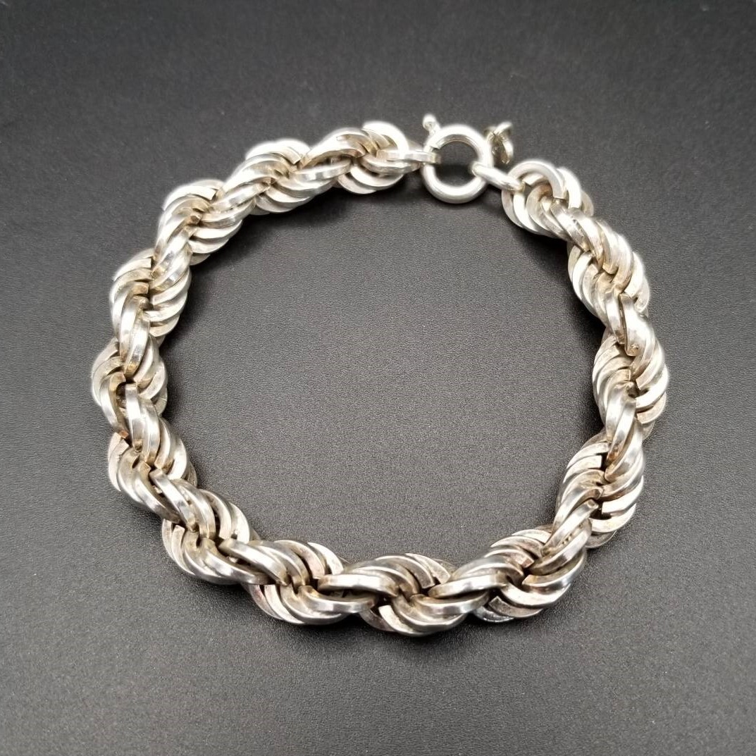 UnoAErre イタリア ヴィンテージ ツイスト ロープチェーン 800 シルバー ヴィンテージ ブレスレット 銀 ボリューム 重厚感 Y21-A⑧