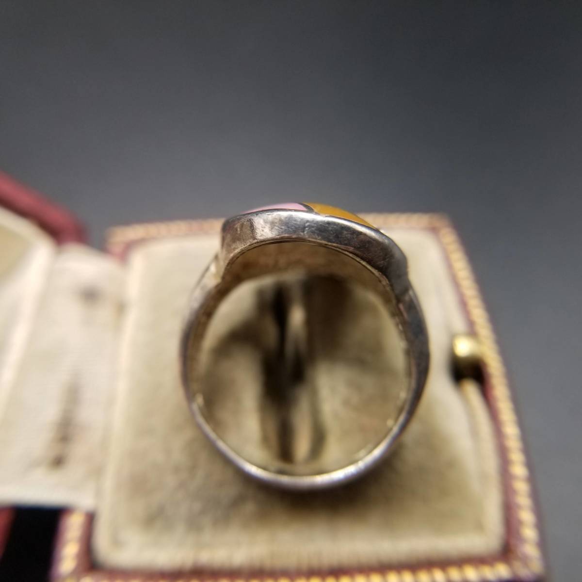 トリコカラー オーバルトップ ラインストーン装飾 925 シルバー ヴィンテージ リング 銀 指輪 レトロ パステルカラー 春色 ジュエリー Y5-A_画像4