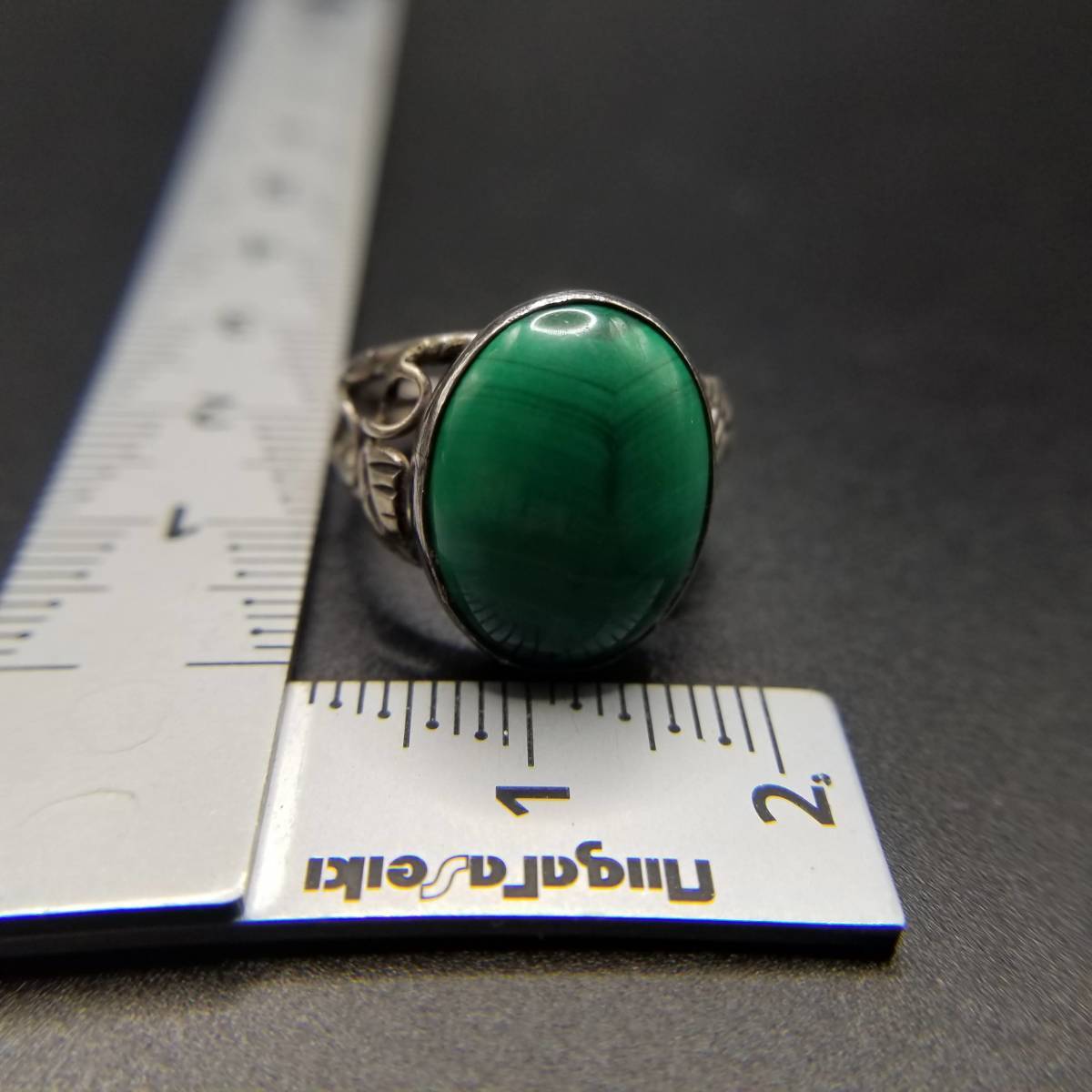 サウスウェスタンジュエリー マラカイト カボション 925 シルバー ヴィンテージ フローラルリング 銀 指輪 葉っぱと蔓 存在感 Y5-C_画像7