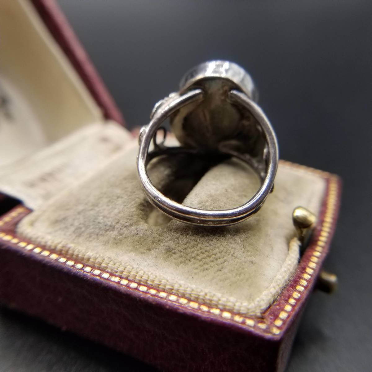 サウスウェスタンジュエリー マラカイト カボション 925 シルバー ヴィンテージ フローラルリング 銀 指輪 葉っぱと蔓 存在感 Y5-C_画像10