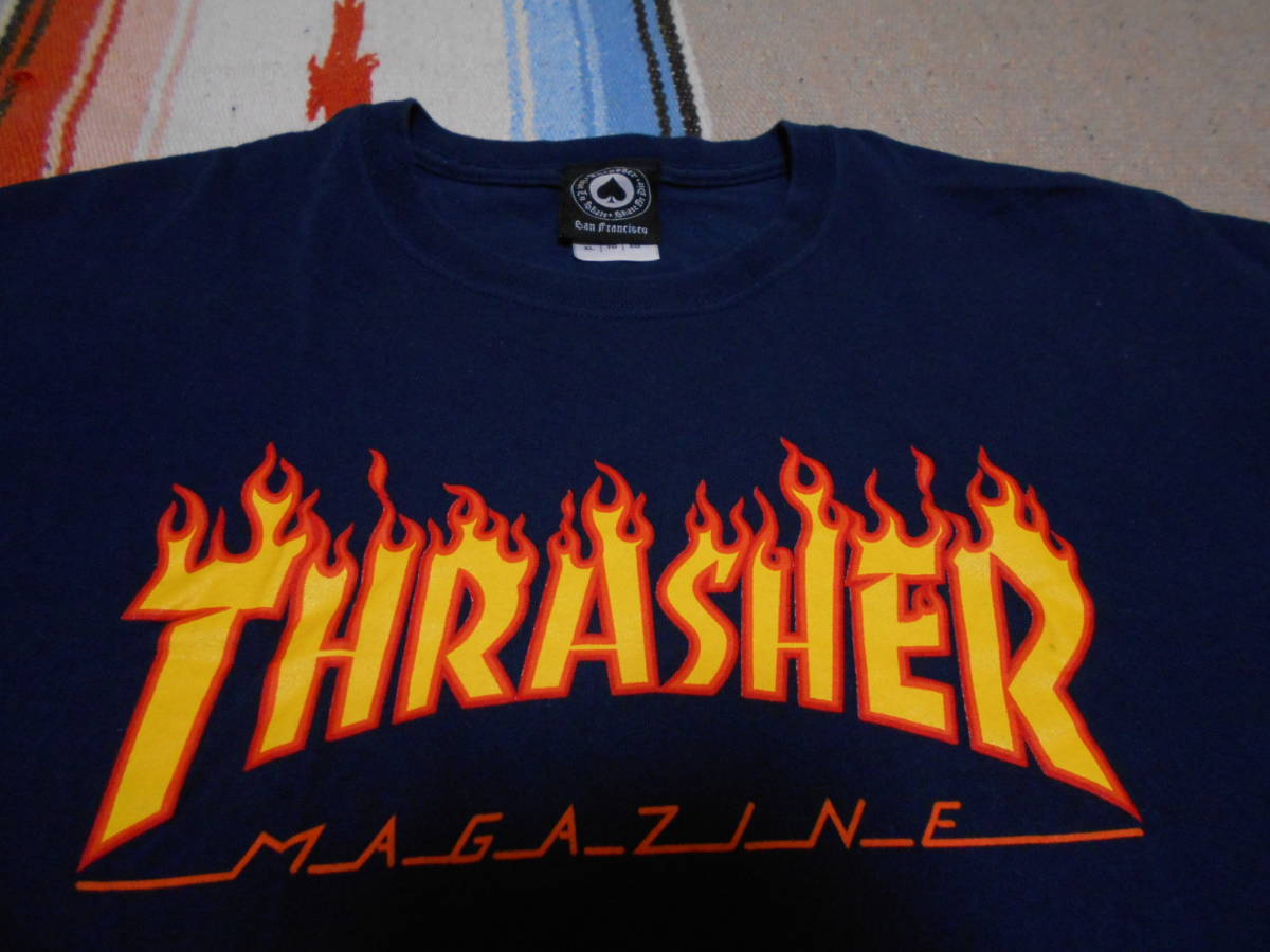 THRASHER MAGAZINE SanFrancisco スラッシャー正規品 Tシャツ 紺 ネイビー XL オールドスケート スケートボード モトクロス SKATEBOARD BMXの画像1