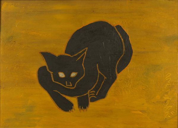 模写】◇熊谷守一(作者不明)◇油彩 手描き『黒猫』サイン 裏 模写】◇熊谷守一(作者不明)◇油彩 手描き『黒猫』サイン 裏