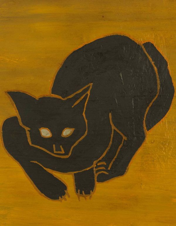 模写】◇熊谷守一(作者不明)◇油彩 手描き『黒猫』サイン 裏 模写】◇熊谷守一(作者不明)◇油彩 手描き『黒猫』サイン 裏