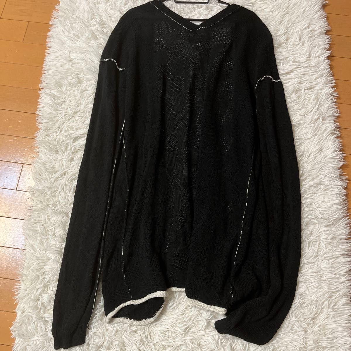 ワイズ Y's 透かし編み ニットカーディガン コットンリネン 黒 ブラック Y's ワイズ ヨウジヤマモト ピン留めカーディガン 透かし編み