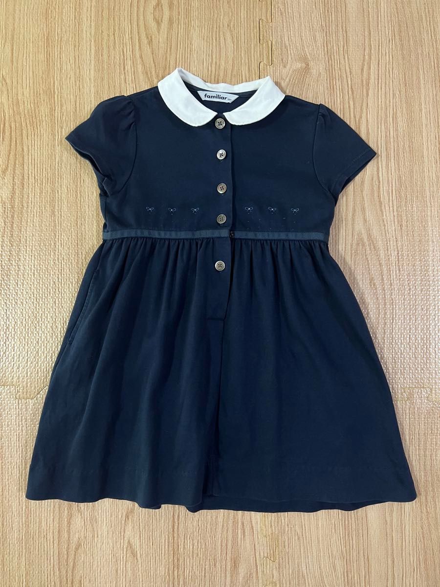【美品】familiar 濃紺ワンピース 100cm ファミリア ワンピース ネイビー 濃紺 100 familiar ワンピース