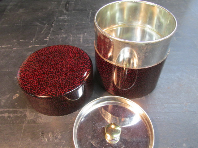 津軽 七々子塗 茶櫃 ・茶筒・茶托(5客)・茶杓・急須敷9点セット