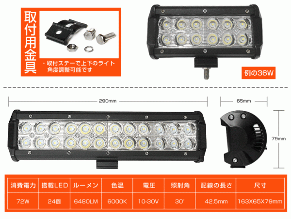 即納!激安 6個セット OSRAM チップ搭載24個 LED作業(yè)燈72W 夜釣り/船舶/トラック/各種作業(yè)車対応 LEDワークライトDC10/30v IP67 6000K(207B)