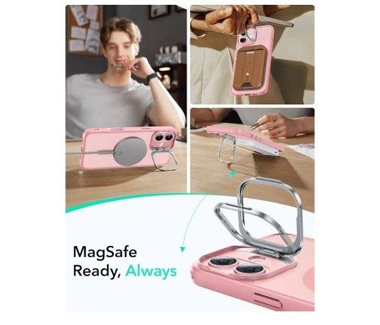 ESR iPhone 16 ケース Magsafe対応 耐衝撃 隠れスタンド iPhone16 Classicシリーズ ピンク