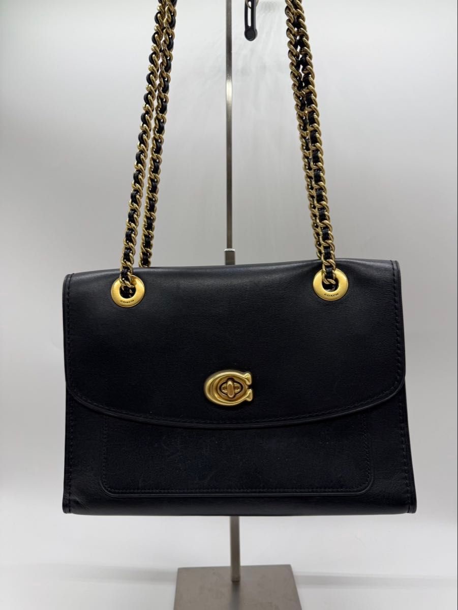 coach コーチ ターンロック レザー ダブルチェーンショルダー coach コーチ ターンロック レザー ダブルチェーンショルダー