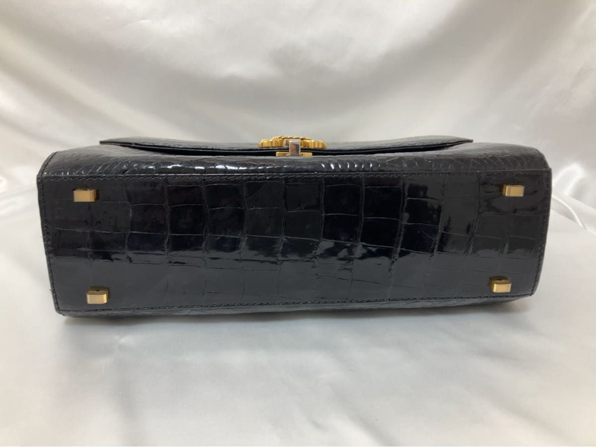 ハンドバッグ クロコダイル ブラック ワンハンドル ワニ革 ハンドバッグ クロコダイル ブラック ワンハンドル ワニ革