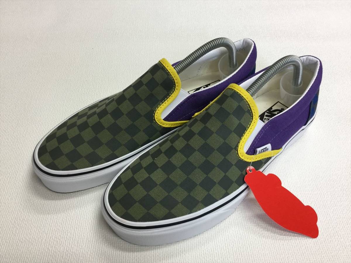 レア!! VANS SLIPON 紫 カーキ 青 黄 チェッカー US8.5 (26.5cm) アメリカ企画限定!! スリッポン バンズ