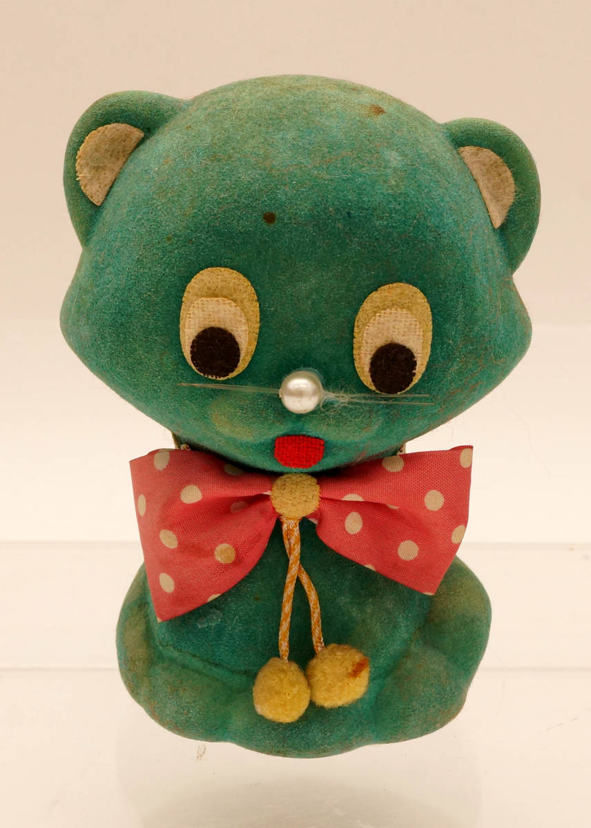 昭和レトロ　陶器製　フロッキー加工　猫の貯金箱_画像1