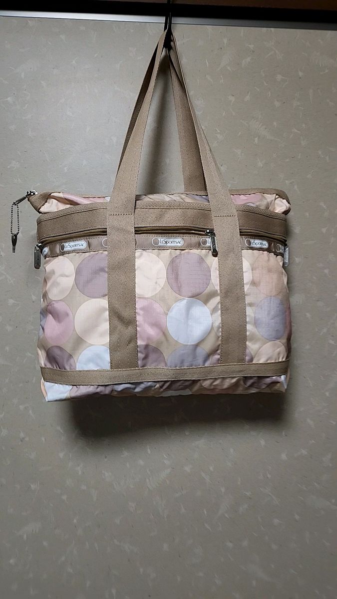 【綺麗め】LeSportsac トートバッグ レスポートサック ワンショルダー 鍵付き 淡いオレンジ