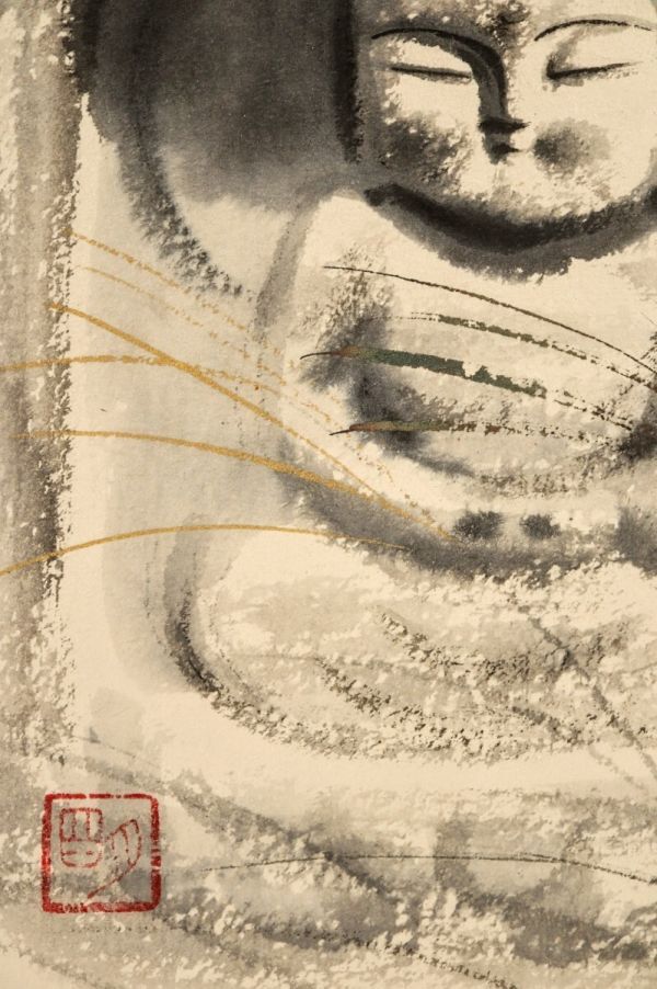 真作 穐月明 水墨「野の佛」画19×24cm 2号 和歌山県出身 孤高の 真作 穐月明 水墨「野の佛」画19×24cm 2号 和歌山県出身 孤高の