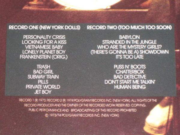New York Dolls New York Dolls Too Much Too Soon /洋楽/グラムロック/PRID 12/UK盤LP レコード2枚組