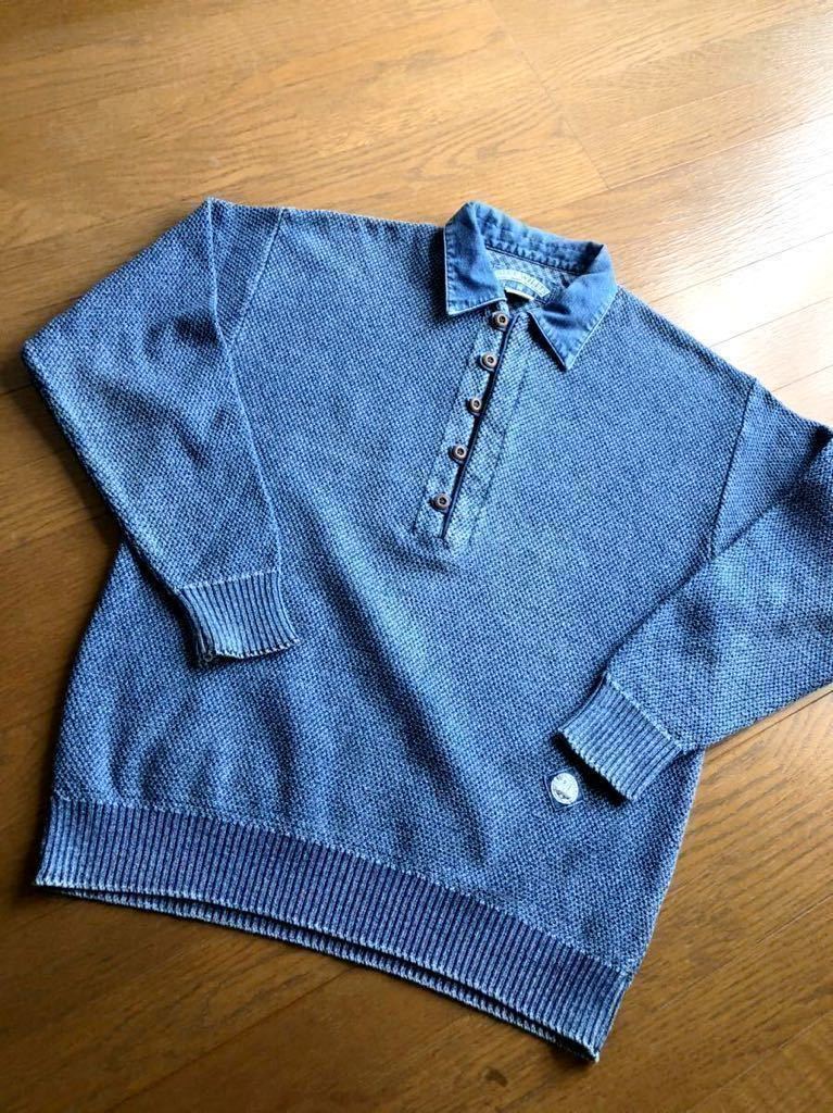 ★☆90s デンマーク製 VINTAGE BLUE WILLI’S ブルーウィリーズ インディゴニット M 襟付き ハーフボタン オールド ビンテージ コットン☆_画像9