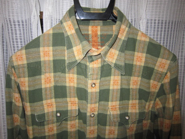 初期 完全オリジナル TMT 雪柄 ウエスタン チェックシャツ 緑 Sサイズ