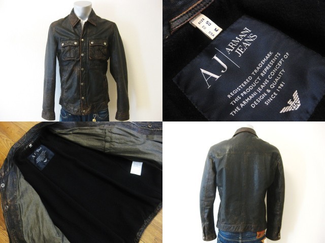 本物 名作 AJ ARMANI JEANS アルマーニジーンズ 山羊革 ヤギ革 ゴートスキン GOAT SKIN レザージャケット 本革 50 ジョルジオアルマーニ